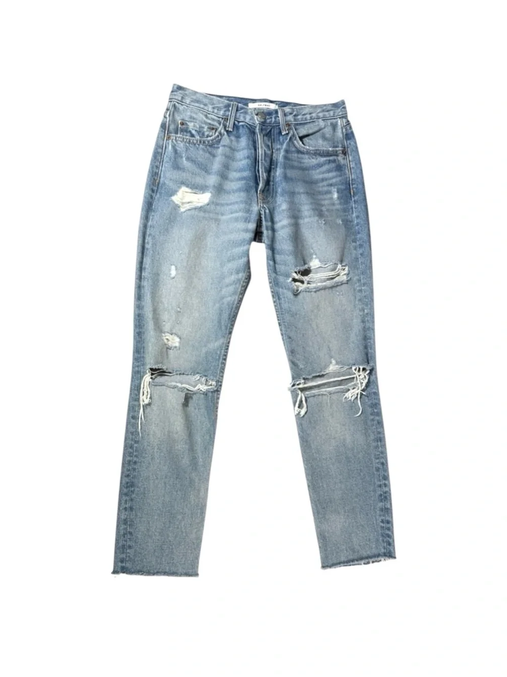 GRLFRND Straight High Rise Cropped Karolina Distressed Button Fly Jeans 26 P